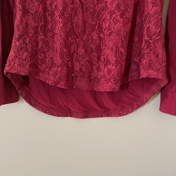 Lace Maroon top Full sleeves - Picture 4 of 6